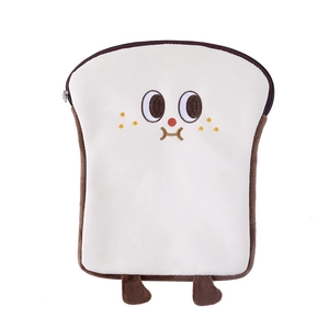 Cute plush toast bread shaped coin purse with embroidered face and brown feet