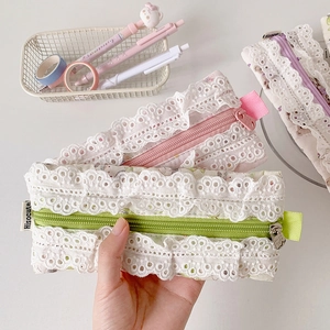 Trousse scolaire pour filles avec dentelle florale et fermeture éclair de haute qualité