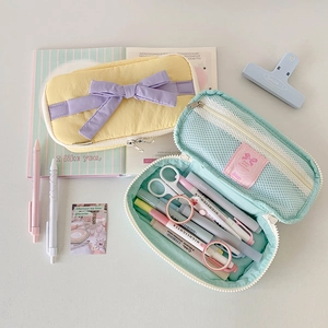 Vertical ballet-style candy-colored pencil case with bow and large capacity storage