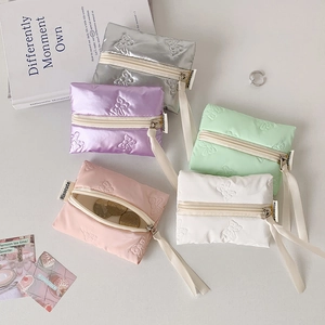 Quilted bow mini coin purse set in pastel colors for headphones and lipstick storage