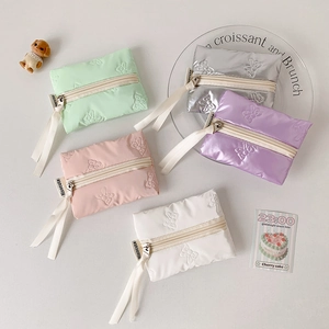 Mini Coin Purse Quilted Bowknot Small Pouch For Earphone Storage Bag Ribbon Zipper Metallic Finish Sweet Women Girls