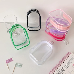 Multi-colored transparent PVC mini storage bags with zipper and metal lobster clasp detail