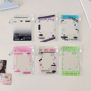 Detailed set of six colorful transparent PVC zip pouches with beaded chains for idol cards
