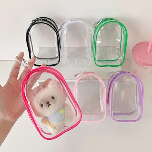 Multi-color transparent PVC mini backpack doll storage bag with metal hook and zipper