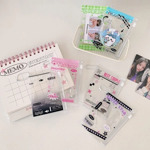 Y2K style transparent PVC photo card holder with zipper seal and metal bead chain keychain