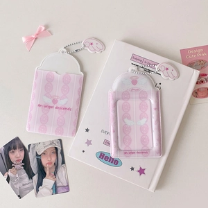 Porte-carte photo ange à rayures roses avec pendentif ailes et motifs de cœur