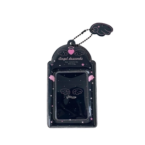 Porte-carte Angel descends noir avec ailes cœur roses et porte-clé nuage mignon