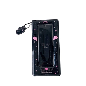 Black angel wings photo card binder with pink star patterns and heart pendant