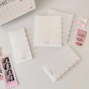 Translucent frosted 4-grid photo album binder with mushroom ring binding for card storage