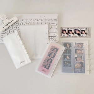Minimalist frosted PVC binder for photo card collection with mushroom rings and clear inner pages