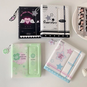 Four different colorful Y2K style photocard binders with cute acrylic charms