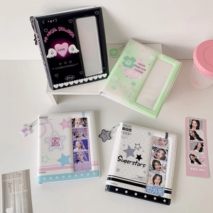 Detail of 3-inch mini photocard binder with star charms and glossy PVC cover finish