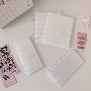 Detail of disc-bound frosted translucent binder for photocards with pink ring binding