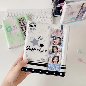 Cute portable photocard collect book for 4-grid photos with star cutout and bow decor