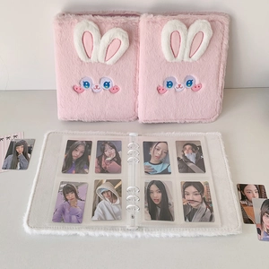Pink plush bunny A5 binder with rabbit ears for collecting photo cards and polaroids