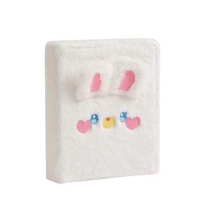 Cute white plush rabbit A5 photocard album with soft faux fur and 3-inch pocket storage