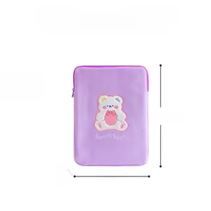Detailed size chart for 11 inch plush tablet sleeve with cute bear embroidery