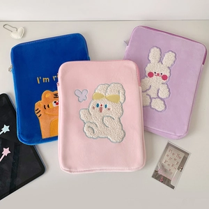 Plush cartoon 11 inch tablet sleeve case with bear and rabbit embroidery for iPad