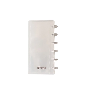 Frosted translucent 6-ring binder cover with silver metal rings for photo storage