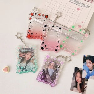Glitter star acrylic photocard holder with star-shaped keychain in multiple gradient colors