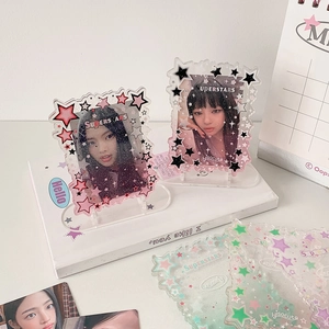 Star glitter acrylic 3-inch photo card stand holder with pastel colors for desk display