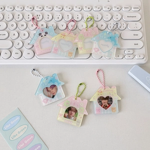 House Shaped Acrylic Photo Card Holder Keychain Cartoon Mini Picture Frame Bag Pendant For Idol Photos Cute Accessory
