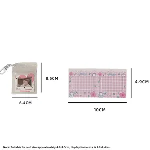 Pink checkered PVC photo holder keychain with clear card sleeves for DIY scrapbooking