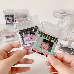 Clear acrylic photo frame keychain with aesthetic film design for collectible idol cards