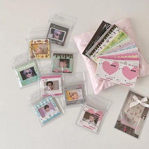 Colorful acrylic photocard holders with cute heart and clover designs for idols