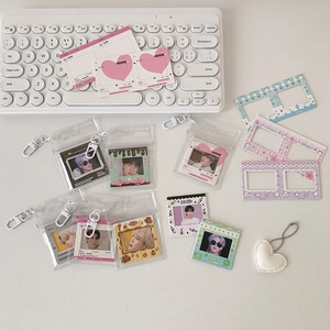 Transparent PVC photo card holder with heart plush charm and decorative film inserts