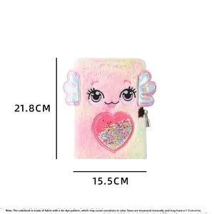 Detailed view of the A5 plush diary featuring 21.8cm x 15.5cm dimensions and metal lock