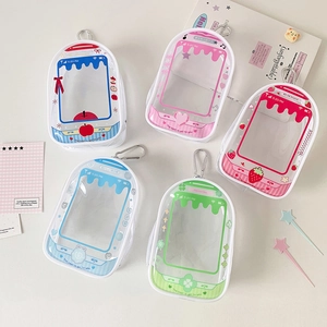Detailed view of PVC doll bags in five colors with retro phone UI and metal carabiners