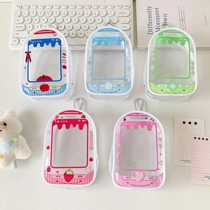 Five-pack of transparent PVC doll storage bags with retro UI phone style designs