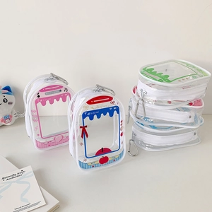 Transparent PVC mini pouch with zipper and carabiner clip for plush doll display