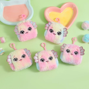 Plush Cartoon Coin Purse Rainbow Tie Dye Smile Face Big Eye Small Wallet Earphone Bag Keychain Pendant For Kids Women
