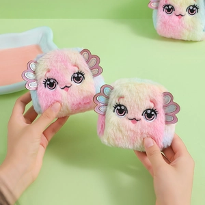 Cute axolotl plush coin purse with macaron gradient colors and embroidered eyes