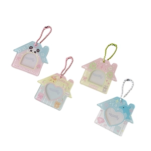 Cartoon house-shaped acrylic keychain photo frames in four pastel colors and themes
