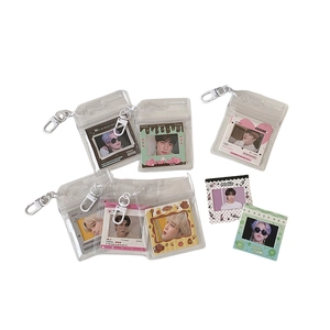 Set of 6 transparent PVC film frames DIY keychains with silver metal clips for photos