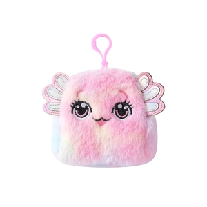 Cute gradient plush cartoon monster coin purse with embroidery and pink hanging hook
