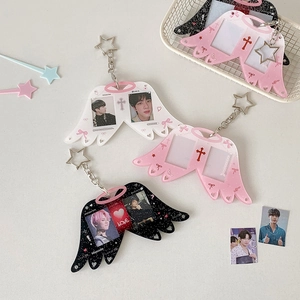 Süße Engelsflügel Acryl Fotokartenhalter Doppelter Schlitz K-pop Idol Aufbewahrung Schlüsselanhänger Mit Sternschnalle Für Rucksack Dekoration