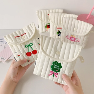 Quilted mini cherry pouch with sweet embroidery and snap closure for sanitary pads