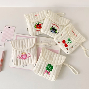 Quilted mini sanitary napkin pouches with cherry and heart embroidery for travel storage