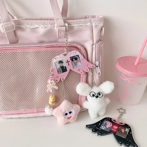 Anhänger mit rosa Plüschstern und Engelsflügel-Fotorahmen für Handtaschen