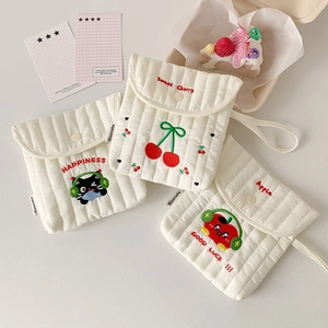 Quilted fabric pouches with cute fruit and cat embroidery for sanitary napkins