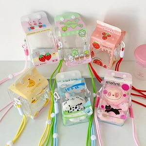 Cartoon milk carton clear PVC ita bags with adjustable nylon straps for doll display