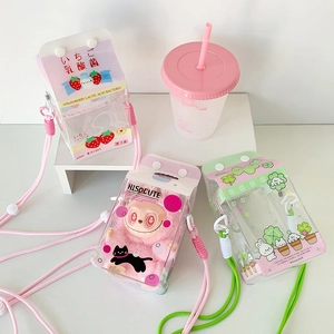 Creative milk box shaped clear PVC doll display bag with colorful cartoon prints