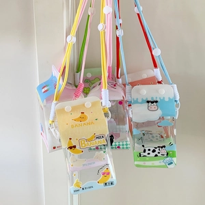 Cute transparent cartoon milk box shoulder bags with colorful adjustable straps