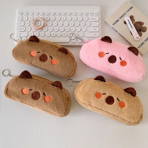 Cute Capybara plush pencil cases in four colors with embroidery and zipper closure
