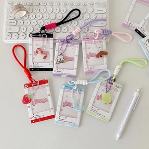 Colorful slide-cover acrylic card holder set with braided lanyards and cartoon charms