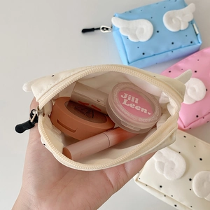 Cream wing-designed cosmetic bag with star pattern, portable travel makeup storage pouch